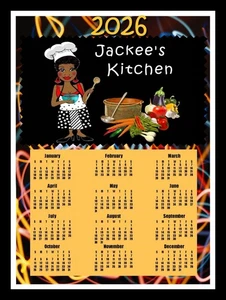 2026 PERSONALIZED CALENDAR MAGNET African American Lady Chef - Your Name Choice - Picture 1 of 2
