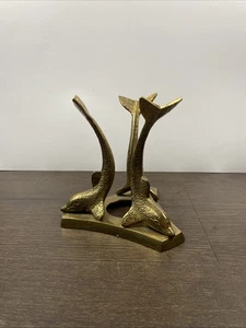 Brass Dolphin Orb Stand Figure Vintage Porpoise Patina Brass 5” - Picture 1 of 4