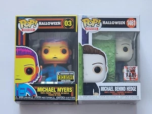 Funko Pop Michael Myers Black Light & Behind The Hedge Lot Of 2 + Protector - Picture 1 of 11