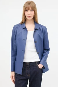 Chaqueta Blazer HERMES Cuero Azul Manga Larga Con Botones Estilo Camisa Cuello 40/8 - Imagen 1 de 5