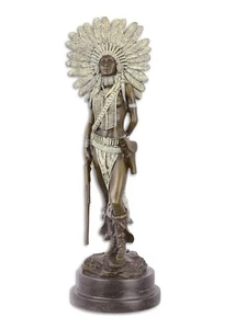 Figura De Bronce Escultura Nativa Americana Mujer Indígena H 46 Cm Escultura - Imagen 1 de 2