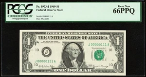(( LOW # 00000111 )) True Binary Fancy serial number $1 PCGS 66 PPQ near solid - Picture 1 of 2