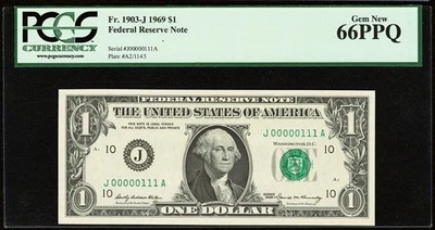 (( LOW # 00000111 )) True Binary Fancy serial number $1 PCGS 66 PPQ near solid - Image 1 of 2