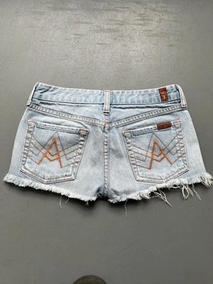 7 For All Mankind A Pockets Low Rise Jean Shorts Womens 25 Cut Off Raw Hem USA - Image 1 of 4