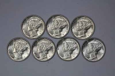 1939 - 1945 Mercury 10c Silver Dimes Lot of 7 UNC - Image 1 of 2