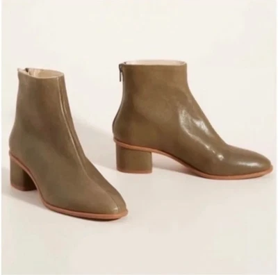 Anthropologie Emmeline Botines Para Mujer 37/6.5 Cuero Verde Tacón Bloque Cremallera Foto 1 de 4
