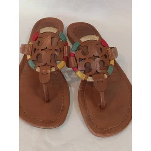 Tory Burch Sandalen Größe 6,5 M braun Leder Riemen bunte Akzente - Bild 1 von 6