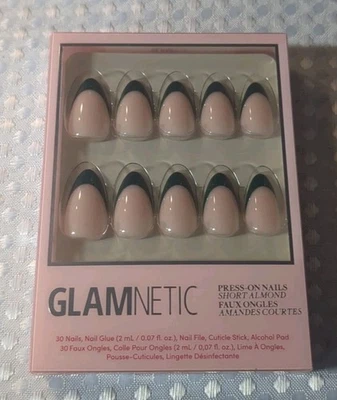 Press On Nails - Château | Semi-Transparent Dark Forest Green French Tip Shor... - Image 1 of 3