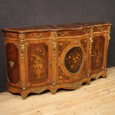 French sideboard furniture in inlaid wood cabinet antique style 20th century - Image 1 of 4