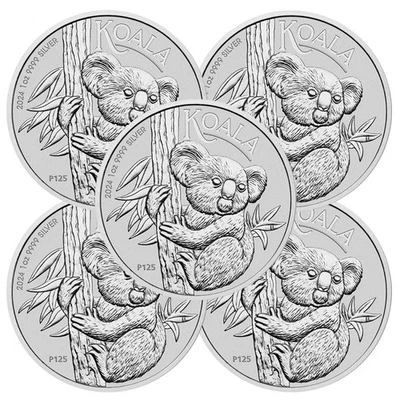 Lote de 5 - 2024 $1 plata koala australiano 1 oz brillante sin circular Foto 1 de 3