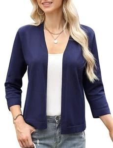 Women's 3/4 Sleeve Shrugs Sweater Open Front Knit Cropped Cardigan Lightweigh... - Picture 1 of 7