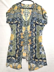 ONE WORLD BLUE PRINT WOMENS LONG TUNIC TOP IN LARGE - Picture 1 of 2