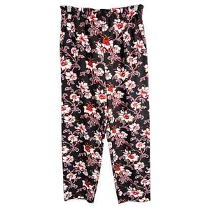 Club Monaco Size 6 Pants Floral Ruffled Elastic Waist Red Black Blue Stretch 338 - Picture 1 of 8