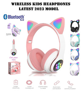 Auriculares inalámbricos Bluetooth para niños luces LED oreja de gato auriculares niños