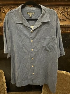 DUKE KAHANAMOKU COTTON/RAYON Bamboo HAWAIIAN SHIRT Logo All On Shirt Palms Blue - Picture 1 of 5