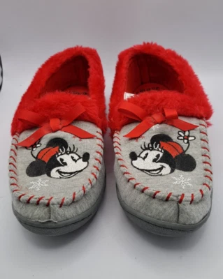 Disney Women's Minnie Mouse Slippers - Gray Hard Sole with Snowflales Size 7-8 - Image 1 of 4