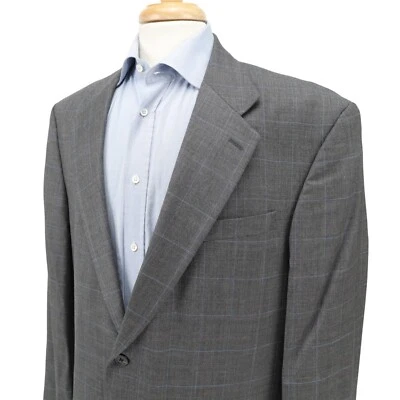 Lands End Dark Gray Plaid Check 100% Wool Blazer Sport Coat Jacket Mens 44R - Image 1 of 4