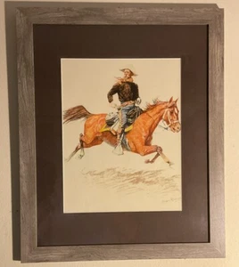 FREDERIC REMINGTON "A Cavalry Officer" Early Lithograph Signed Matted & Framed - Picture 1 of 15