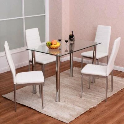 5 Piece Dining Set Glass Table and 4 Chairs Kitchen Breakfast Furniture New - Image 1 of 2
