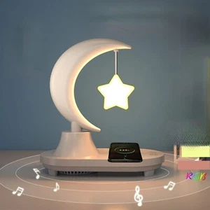 Lámpara de mesa de noche con cargador inalámbrico y altavoz Bluetooth - Picture 1 of 7