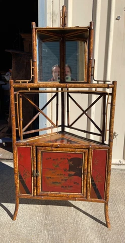 Victorian Burnt Bamboo Corner Shelf Etagere Chinoiserie Cover