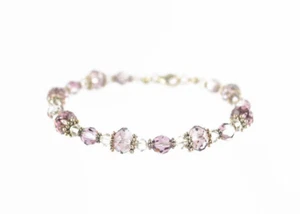 Elegantes handgemachtes Armband Sterlingsilber Swarovski Antik Rosa Handarbeit - Bild 1 von 4