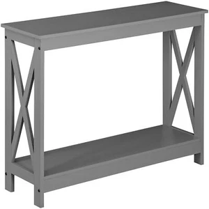 39" X-Shape 2-Tier Console Table Entryway Sofa Side Table for Living Room Grey - Picture 1 of 18
