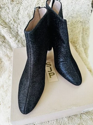 Sapatos femininos Sarah Jessica Parker SJP Minnie preto glitter salto no tornozelo 39,5 novo com etiquetas - Imagem 1 de 4