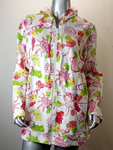 PALM ANGELS Giacca con cappuccio e zip Sun Bay taglia grande spiaggia mare conchiglia donna nuova