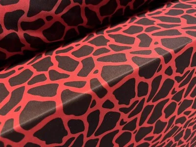 Power Mesh Net Stretch Spandex Fabric, Per Metre - Giraffe Print - Red & Black - Image 1 of 3