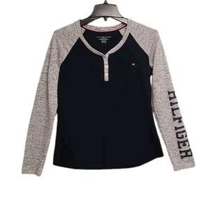 Womens Tommy Hilfiger Small Raglan Long Sleeve Sleep Shirt Logo Spellout - Picture 1 of 6