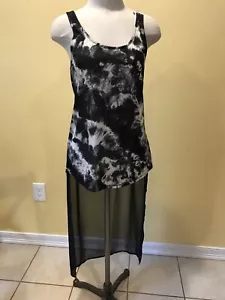 Juniors Small Shirt Tie-dye Tank Top High-Low Black White Sheer Express NWT - Picture 1 of 8