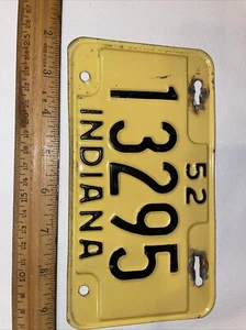 1952 Indiana Motorcycle License Plate 13295 Vintage Bike - Picture 1 of 3