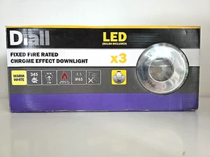 Diall Downlight Fixed Fire Rated 5W Chrome Warm White LED Bulbs Included 3 Pack - Picture 1 of 8
