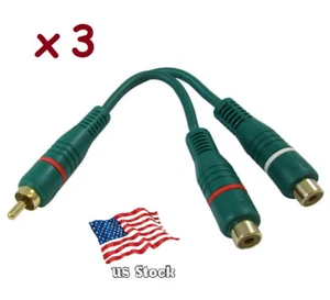X3 Cinch Stecker Stecker auf 2 Cinch Buchsen Buchse Splitter Audio Video Adapter Kabel Draht - Bild 1 von 6