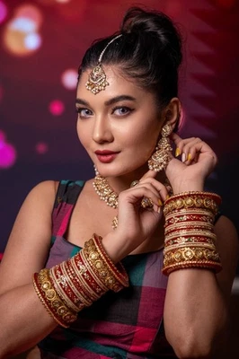 Brazalete Chuda Rojo Boda Haldi Novia Año Nuevo Indio Bollywood Foto 1 de 4