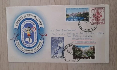 Cubierta de recuerdo oficial Olimpiada Melbourne 1956. Publicado en Sudáfrica. Abierto Foto 1 de 2