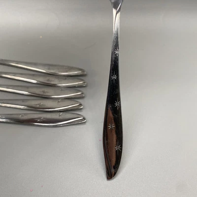 Atomic Mid Century Modern Starette Cocktail Forks Set Of 6 Stainless Steel Foto 1 de 4