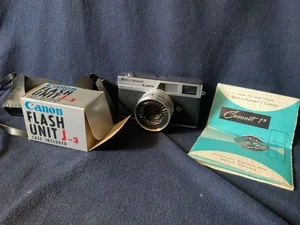 Cámara fotográfica telémetro Canon Bell & Howell Canonet 19 de colección con unidad flash J-3 - Imagen 1 de 11