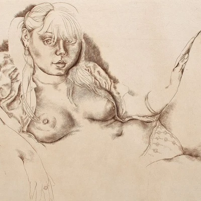 Tony Torrilhon Liegender Frauenakt Kupferstich in Braun Plattenton 1918 sign. EA - Bild 1 von 4