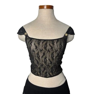 Mesh Off the Shoulder Whimsygoth Gold Flower Top - Bild 1 von 7