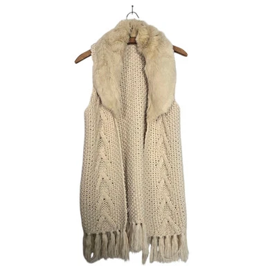 Anthropologie Lili's Armario Tejido Flecos Suéter Chaleco Cuello de Piel Sintética M Foto 1 de 4