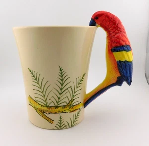 Pier 1 Imports Parrot Handle Mug Handpainted Stoneware Ceramic Exotic Bird Cup - Picture 1 of 7