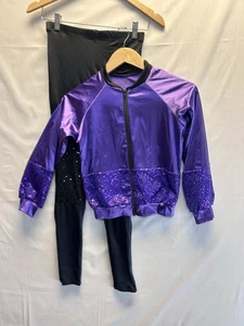 Weissman Costume Danza Viola Paillettes Bomber Giacca Nero Leggings Hip Hop C Lg - Foto 1 di 12