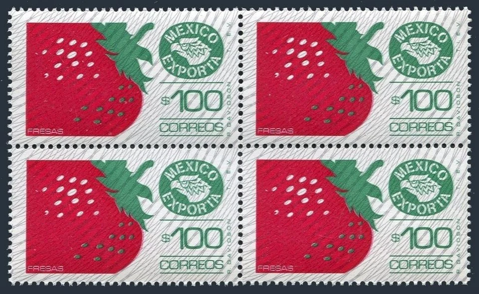 México 1134 bloco/4, MNH. Michel 1803Aax. Exportações do México, 1983. Morango. - Imagem 1 de 1