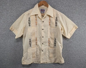 Vintage Calesa Men's Mexican Yucatan Guayabera Aztec Embroidered Button Shirt 40 - Picture 1 of 13