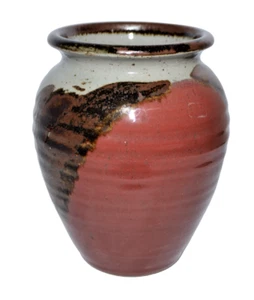 Vintage Suzanne Requa Studio Pottery Vase Stoneware Gray Burnt Orange 5.75" Tall - Picture 1 of 9