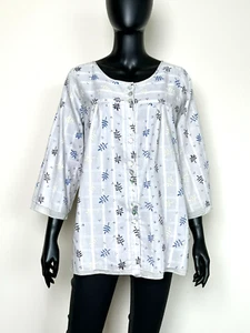 GUDRUN SJODEN SJÖDÉN ¾ Sleeve Button Front Lightweight Cotton Tunic Top Shirt M - Picture 1 of 12