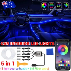 12V RGB Car Interior LED Lights Fiber Optic Neon Wire Strip Atmosphere Light USB - Picture 1 of 12