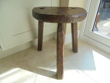 Large vintage French Breton 3 legged stool, beaten effect, chunky & solid